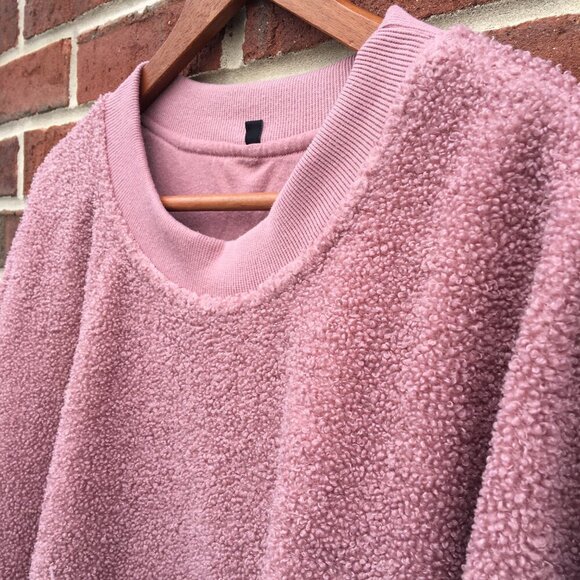 Chenille Pullover Sweatshirt Womens Large Mauve Pink Lined Cozy - Picture 3 of 8